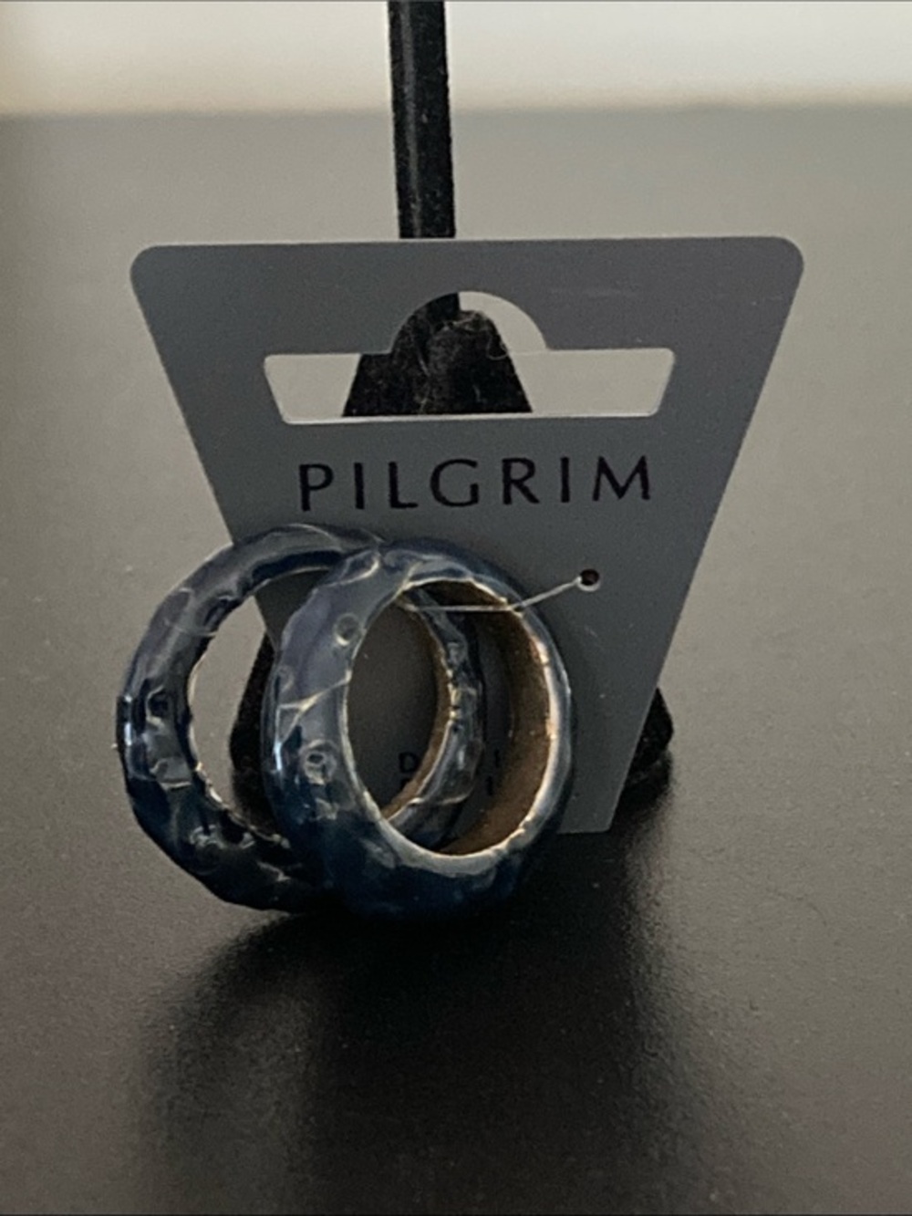 Pilgrim Dark Blue Marbled Resin rings size 6